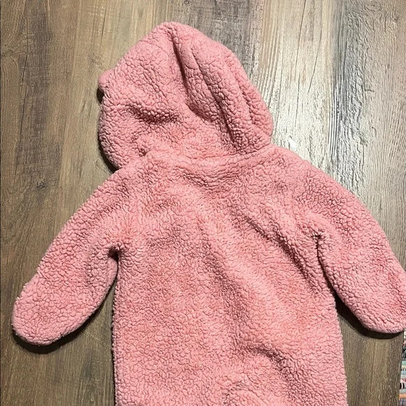 Cozy Pink Fuzzy Fleece Hooded Baby Zippy Footies 3m - Picture 3 of 4